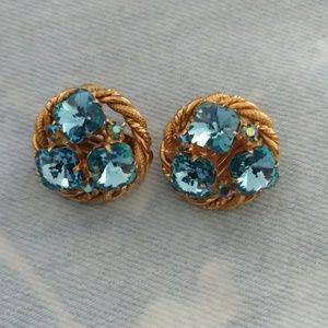 Circa 1960's Blue Crystal/Aurora Borealis Earrings